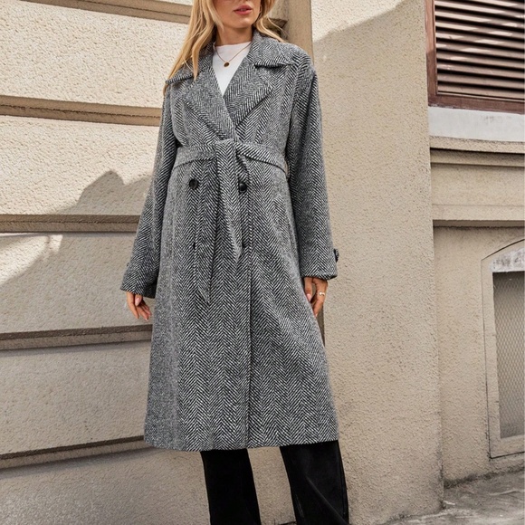 Maternity Double Breasted Button Wide Collar Jacket Coat - Picture 2 of 6